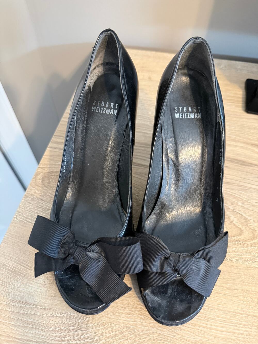 Stuart Weitzman Black Patent Peep Toe Pumps 7M